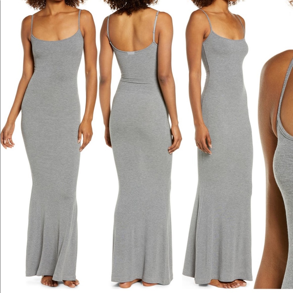 SKIMS ribbed long slip dress - grey - Small